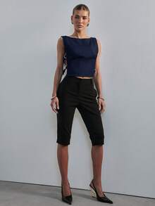 Hauture Áo denim nữ hở hông có khóa điều chỉnh, kiểu dáng gợi cảm hiện đại, phù hợp cho công sở. - Rửa tối - Xem 3