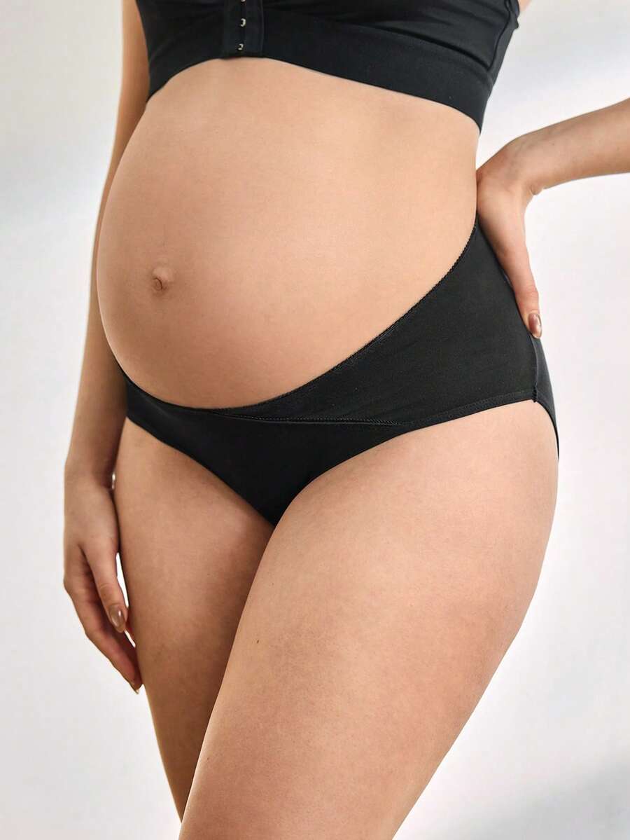 1pc Women's Basic Skin-Friendly Comfortable Maternity Casual Briefs - Black - View 1