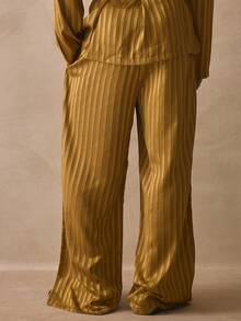 Musero Quần ống rộng dáng suông bằng vải satin phối màu tương phản, cài cúc, thích hợp cho mùa xuân hè. - Màu xanh Ô liu - Xem 4