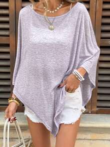SHEIN LUNE Women's Casual Solid Color Summer Vacation Commute Daily Basic Fashion Top - Dusty Purple - View 3