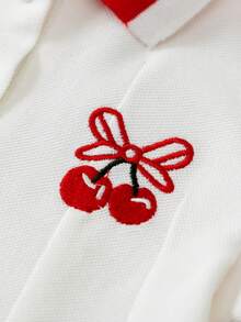 SHEIN Girls' Casual Black Contrast Collar Waist Knit Dress - Burgundy - View 5