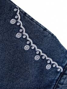 GlowEve 女士植物刺绣系带腰带口袋牛仔短裤 - 藍色 - 查看 8