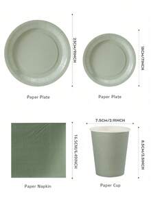Sage Green Disposable Plates, Napkins, And Cups, Sage Green Plates, Napkins, And Cups For Party Supplies, Suitable For 25 Guests, Disposable Paper Plates And Party Tableware Suitable For Birthday Parties, Weddings, And Family Picnics - Multicolor - View 2