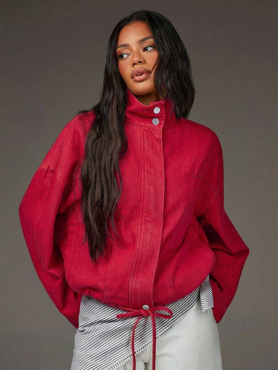 Athîral 女士休闲度假长袖牛仔外套 - 紅色 - 查看 1