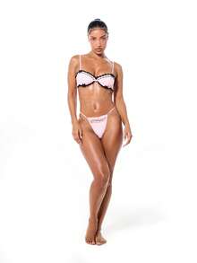 SUMWON WOMEN Mesh Lace Balconette Bra With Black Trim With Underwired Support - Pink - View 7