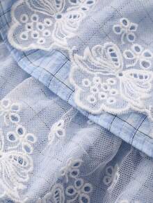 DAZY Baby Girl Round Neck Cap Sleeve Plaid Embroidered Ruffle Hem Cute Dress - Yellow - View 3