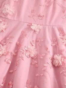 少女碎花装饰无袖圆领优雅连衣裙 女士夏季连衣裙 粉色夏季连衣裙 碎花刺绣连衣裙 女士春季连衣裙 - 粉色 - 查看 7