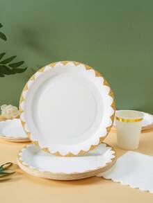 纯白金蕾丝一次性餐盘、餐巾纸和纸杯，纯白金蕾丝餐盘、餐巾纸和纸杯，派对用品，适合25位客人，一次性纸盘，派对餐具，适合生日、婚礼、家庭野餐和其他活动 - 彩色 - 查看 3