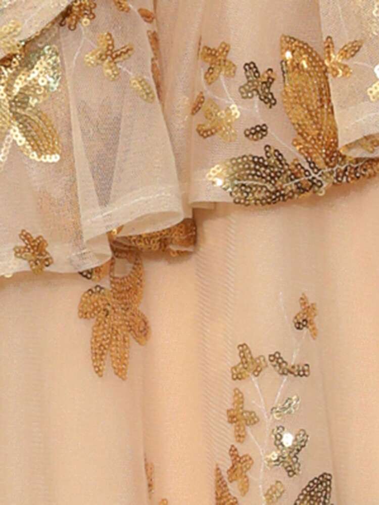 Women's Elegant Sequin Ruffle Hem Mid-Length Dress, Spring/Summer,Wedding Guest Dress Women Sundress