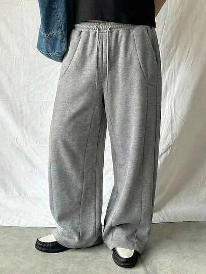 AXEPEAK 男士纯色抽绳腰带口袋宽松休闲运动裤