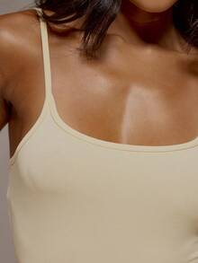 MUSERA ESSENTIALS Strappy Straight Neck Low Back Fitted Popper Fastening Soft Touch Thong Bodysuit Spring Summer Holiday Everyday Cute Daily Basics Essential - Yellow - View 6