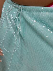 MUSERA Plus Size Tie Waist Sequin Wide Leg Pants Trousers Beach Vacation Holiday Spring Summer Ibiza Festival - Green - View 5