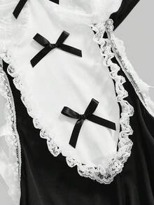 ROMWE Women's Contrast Lace Bow Decor Gothic Sexy Lingerie Costume Set - Black - View 3