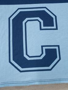 Casuvi Kids Fashionable Casual American College Style Contrast Color Patchwork Print Tween Boys T-Shirt, Oversized Deep And Light Blue Color Block, Big Letter C Print, Minimalist Loose Fit, New School Style, Suitable For Campus Life, Outdoor Play, Weekend Vacation And Leisure Boys Jersey Shirt And Pants - Blue - View 8