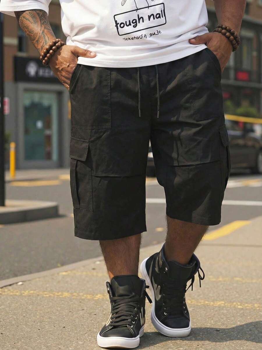 ResortEase Quần Capri cạp chun co giãn, rộng rãi, thoải mái cho mùa hè, quần short nam, quần short Capri nam, quần short chạy bộ nam - màu đen - Xem 1