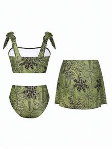 Swim Oasis 女士椰树印花系带蝴蝶结高领开衩比基尼泳装套装 - 彩色 - 查看 8