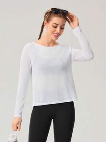 OutZeal Gym Top Summer Outfit Women Sports Tee Solid Color Summer Spring Yoga Casual Pilates Cut-Out Backless Lightly Sheer Cover‑Up Active Tops - White - View 5