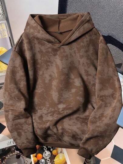 Manfinity Joysei Men's Vintage Brown Distressed Loose Hoodie