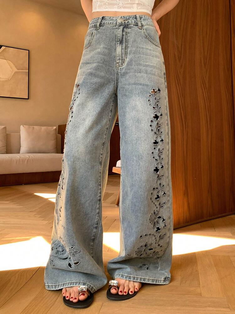 Women's Hollow Out Loose Casual Jeans