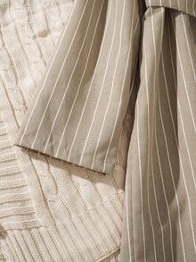 Men's Striped Robe With Belt, Loungewear - Khaki - View 4