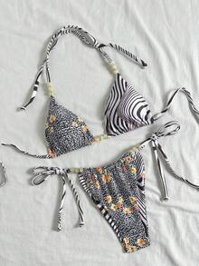 Swim Vcay Women's Random Print Beaded Necklace Bikini Set, Spring/Summer - Multicolor - View 2