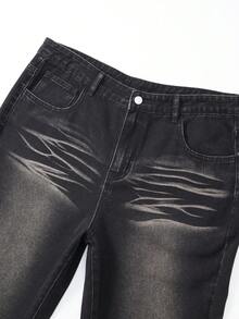 ROMWE MEN Men's Pocketed Pleated Patchwork Fluffy Casual Jeans - Black - View 5