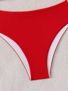 Swim Basics 女士纯色时尚比基尼泳装套装 - 紅色 - 查看 5