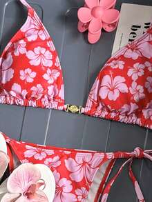 Swim Mod Women's Random Print Necklace Metal Jewelry Bikini Set, Spring/Summer - Multicolor - View 5