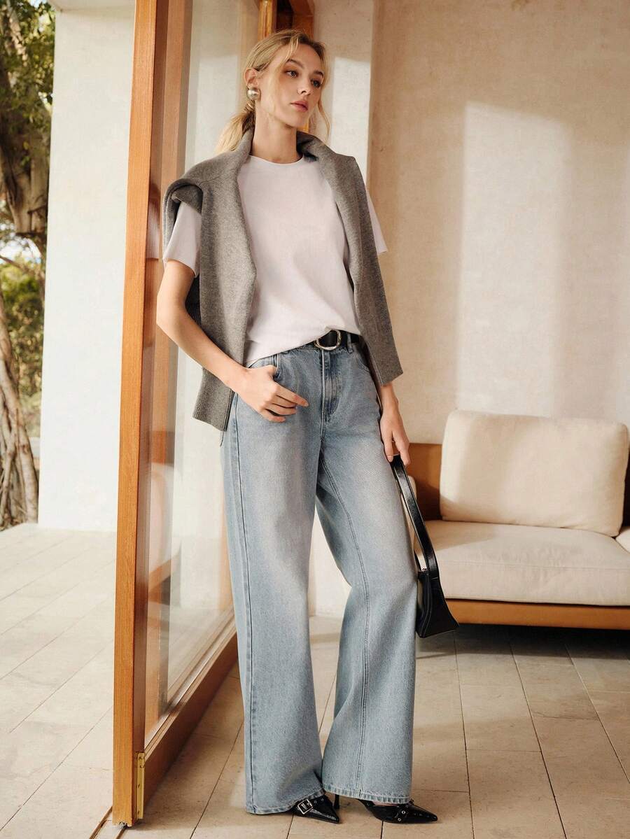 Anewsta Women's Fashionable Chic Urban Modernist White Short Sleeve T-Shirt Top, Summer - White - View 1