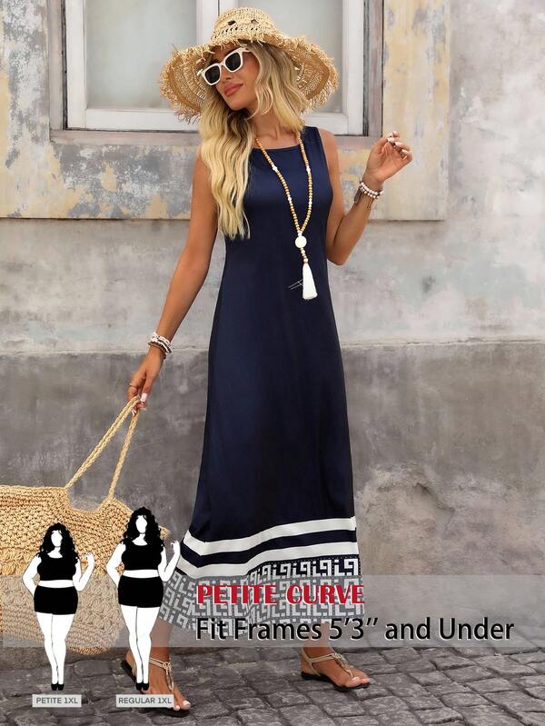 SHEIN PETITE CURVE 新款加大码女装娇小女孩时尚休闲条纹几何印花无袖连衣裙，高品质弹力面料，显瘦收腰，专为娇小女性设计。高腰设计让您看起来更苗条，腿部更修长，适合娇小女性。适合所有季节和场合，适合娇小女孩和女性，夏季连衣裙，夏季服装，夏季度假服装，女士长款夏季连衣裙，春季服装，女士春季春假服装，春季服装，狂欢节服装，狂欢节女士造型，2026年狂欢节女士服装，狂欢节服装，女士沙滩装，沙滩裙，女士沙滩装，沙滩裙，女士优雅连衣裙，女士优雅连衣裙，女士优雅连衣裙，女士度假服装，女士度假夏季假日服装，女士假日服装