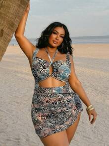 Swim SXY Bộ đồ bơi liền thân cỡ lớn dành cho nữ, họa tiết da báo, kiểu dáng ngẫu nhiên, dây mảnh, kèm chân váy cùng màu, kiểu dáng gợi cảm. - Nhiều màu - Xem 5