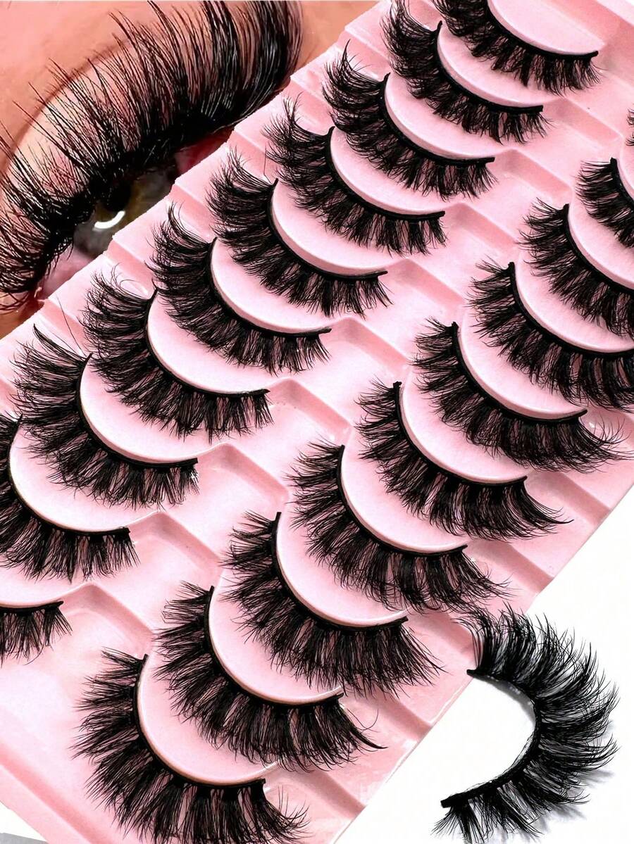 10 Pairs 5D Luxury Synthetic Mink Lashes, Long Lasting Natural Drama, Volumized, Fluffy, Sweet 3D False Eyelashes, Create Charming Appearance - Reusable And Easy To Apply Strip Lashes,Lashes,Eyelashes,Fake Lashes - Fluffy Lashes - View 1