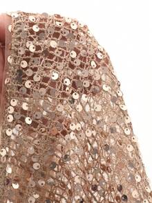 DAZY Loose Lace Knit Sweater For Women, Sheer Lightweight Luxury Sparkle Long Sleeve Top - Khaki - View 8