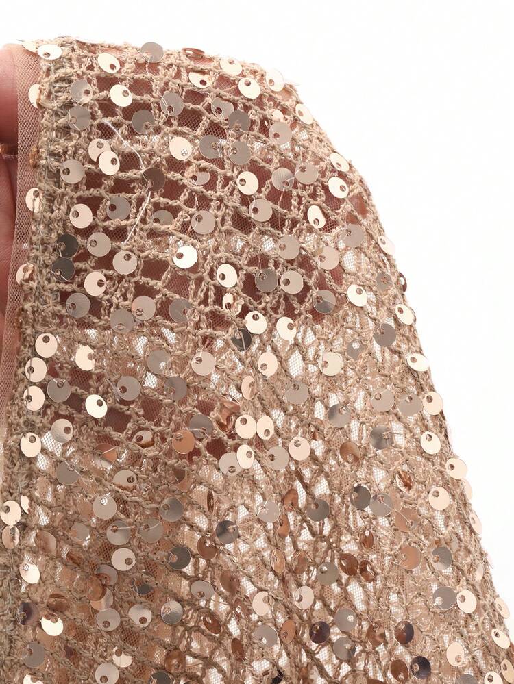 Loose Lace Knit Sweater For Women, Sheer Lightweight Luxury Sparkle Long Sleeve Top
