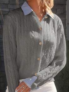 Sydney Algeri 时尚博主风格的二合一拼布针织开衫 - 灰色 - 查看 3