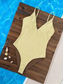 Swim Mod 2026春夏黄色底棕色波点+棕黄色条纹双面可调节细肩带连体泳衣 - 彩色 - 查看 7