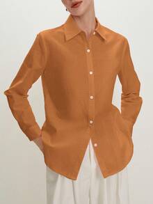 BizChic Brown Shirt, Business Formal, Vacation Style, Slouchy, Commute, Date, Daily, Vacation, Office, Slimming, Elegant, Versatile, Summer, Autumn, Halloween, Back To School, Party, Birthday, Wedding Guest, Church, Special Occasion, Outing, Beach, Gathering, Social, Holiday, Shopping, Afternoon Tea, Travel, Minimalist - Brown - View 5