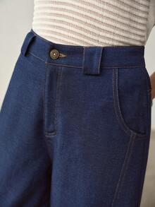 MOTF PREMIUM 通勤斜插口袋宽松裤 - 藍色 - 查看 5