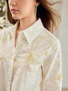 MOTF PREMIUM WOMEN'S EMBROIDERED LONG SLEEVE BLOUSE FOR DATES, SPRING/SUMMER - White - View 1
