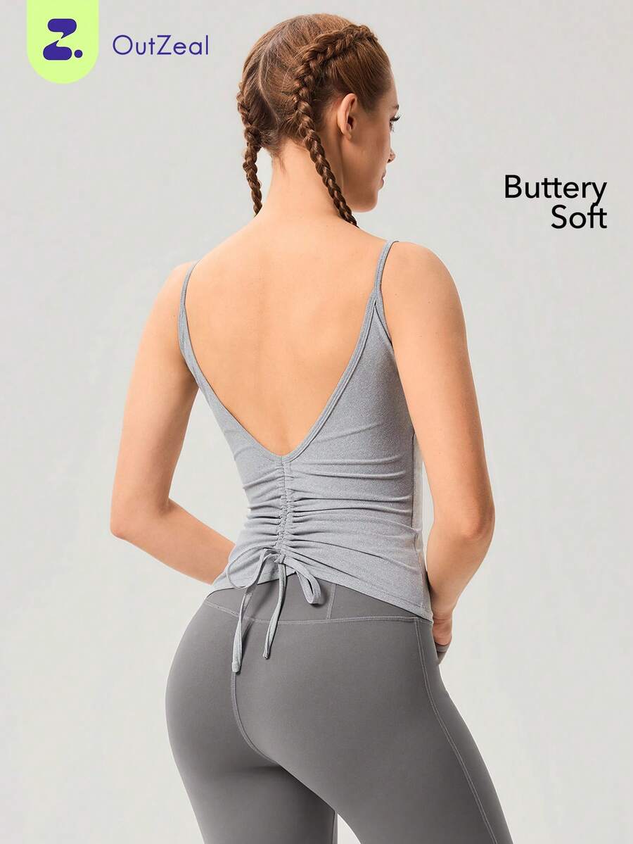 OutZeal 女士运动背心日常休闲弹力露背运动上衣 - 灰色 - 查看 1