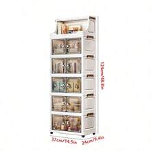 1pc Plastic Folding Storage Cabinet, Double Door Home Living Room Toy Organizer Box, Bedroom Storage Cabinet With Wheels, Wardrobe Closet Storage Box, Kitchen Trolley Storage Rack - Clear - View 14