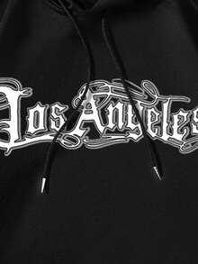 Manfinity LEGND Men's Street Style LA Letter Print Black Hoodie - Black - View 5