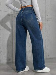 Women's High Waist Pocketed Wide Leg Loose Casual Versatile Denim Pants - Dusty Blue - View 2