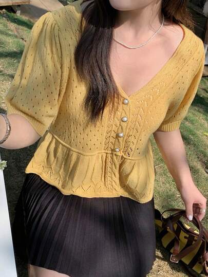 Dazy Plus Plus Size Casual Solid Color Short Sleeve Knit Top, Spring/Summer