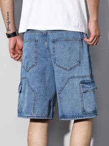 OTTIMOZO 春夏休闲街头水洗蓝直筒宽松多口袋解构工装牛仔裤 - 藍色 - 查看 2