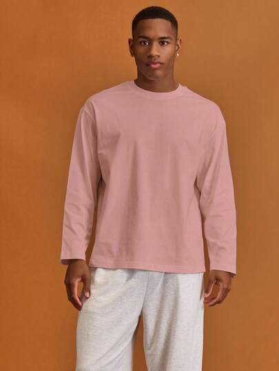 Musero Camiseta básica de cuello redondo de manga larga y talla grande para hombre, ideal para crear un armario cápsula y para capas en otoño e invierno