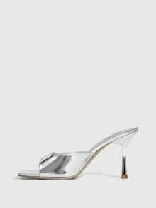 CUCCOO SZL Women's French Style Silver Shiny Square Toe High Heel Sandals, Suitable For Summer, Nightclub, Party, Runway, Gathering, Vacation - Silver - View 4