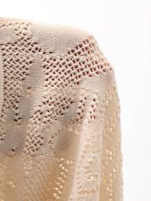 DAZY Women's Round Neck Sleeveless Frill Trim Cardigan And Loose Straight Long Skirt Elegant Vacation Style Knit 2-Piece Set - Apricot - View 8