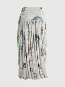 ROMWE Y2K Spring/Summer Women's Shell & Conch Print Low Waist Ruched Maxi Skirt - Multicolor - View 7
