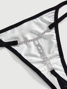 ROMWE J-Fashion Women's Valentine's Day Logo Metal Chain Thong Panty - Black - View 4